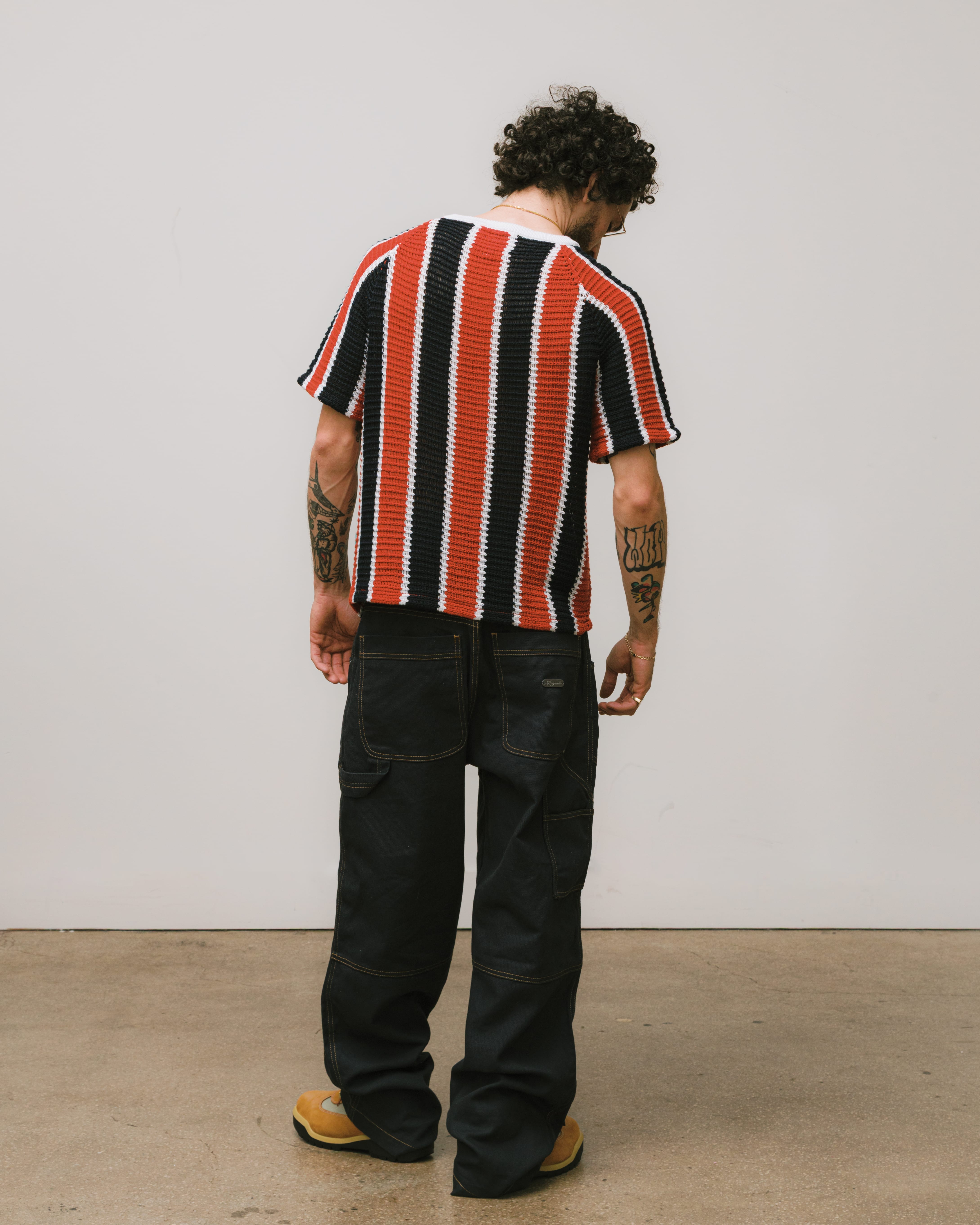 トップス script knit tops thered thread Striped Script Knit T-Shirt – Brigade USA