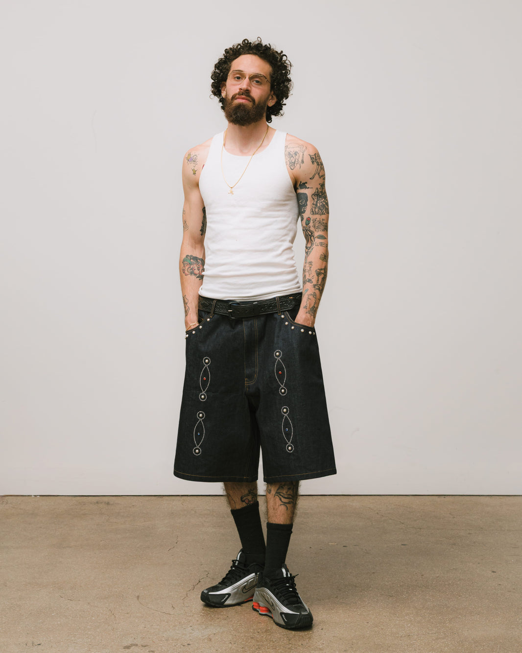 Studded Denim Shorts