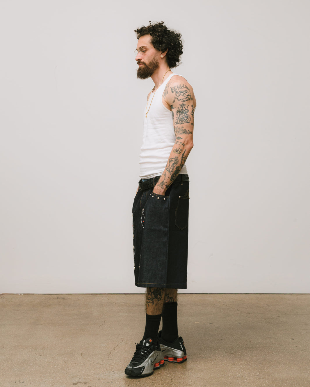 Studded Denim Shorts