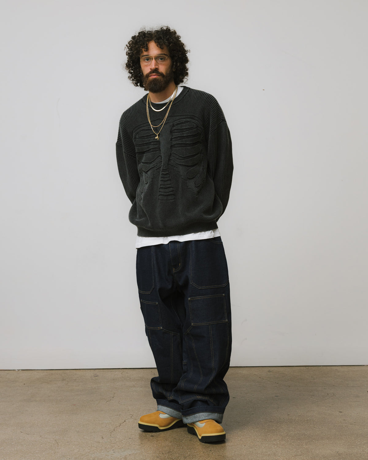 Acid Wash Bones 3D Knit Sweater