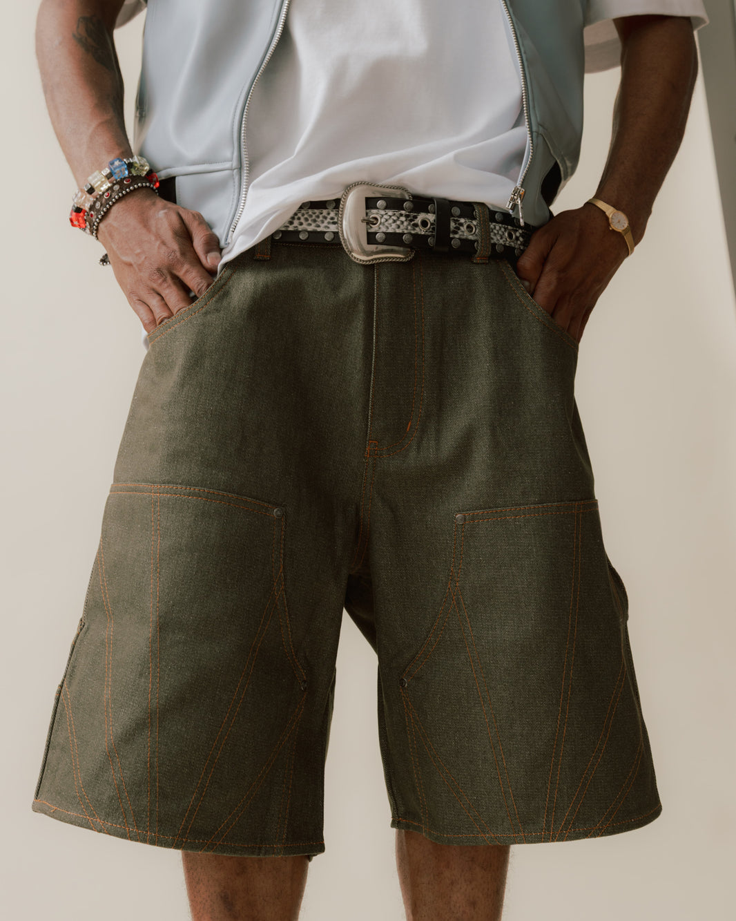 Raw Denim Double Knee Shorts
