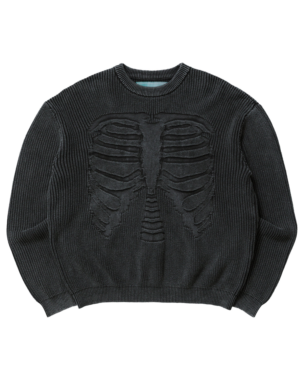 Acid Wash Bones 3D Knit Sweater