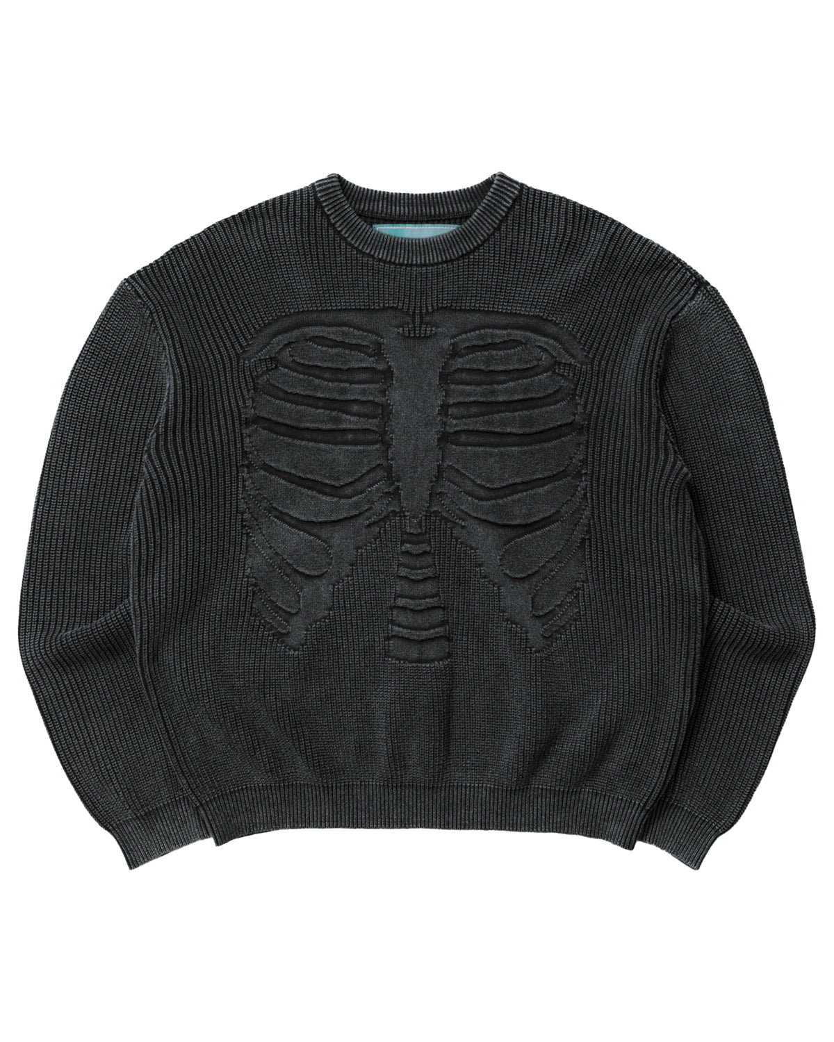 Acid Wash Bones 3D Knit Sweater
