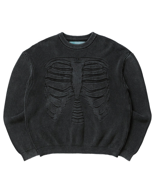 Acid Wash Bones 3D Knit Sweater