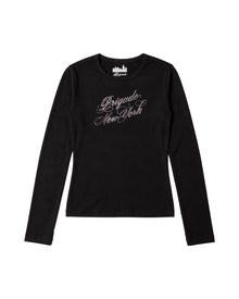 Rhinestone Script Logo Long Sleeve Baby Tee