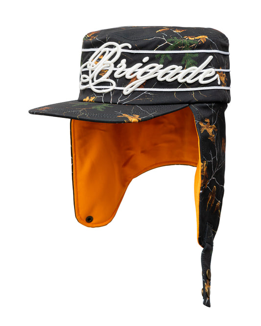 Ear Flap Script Pillbox Hat